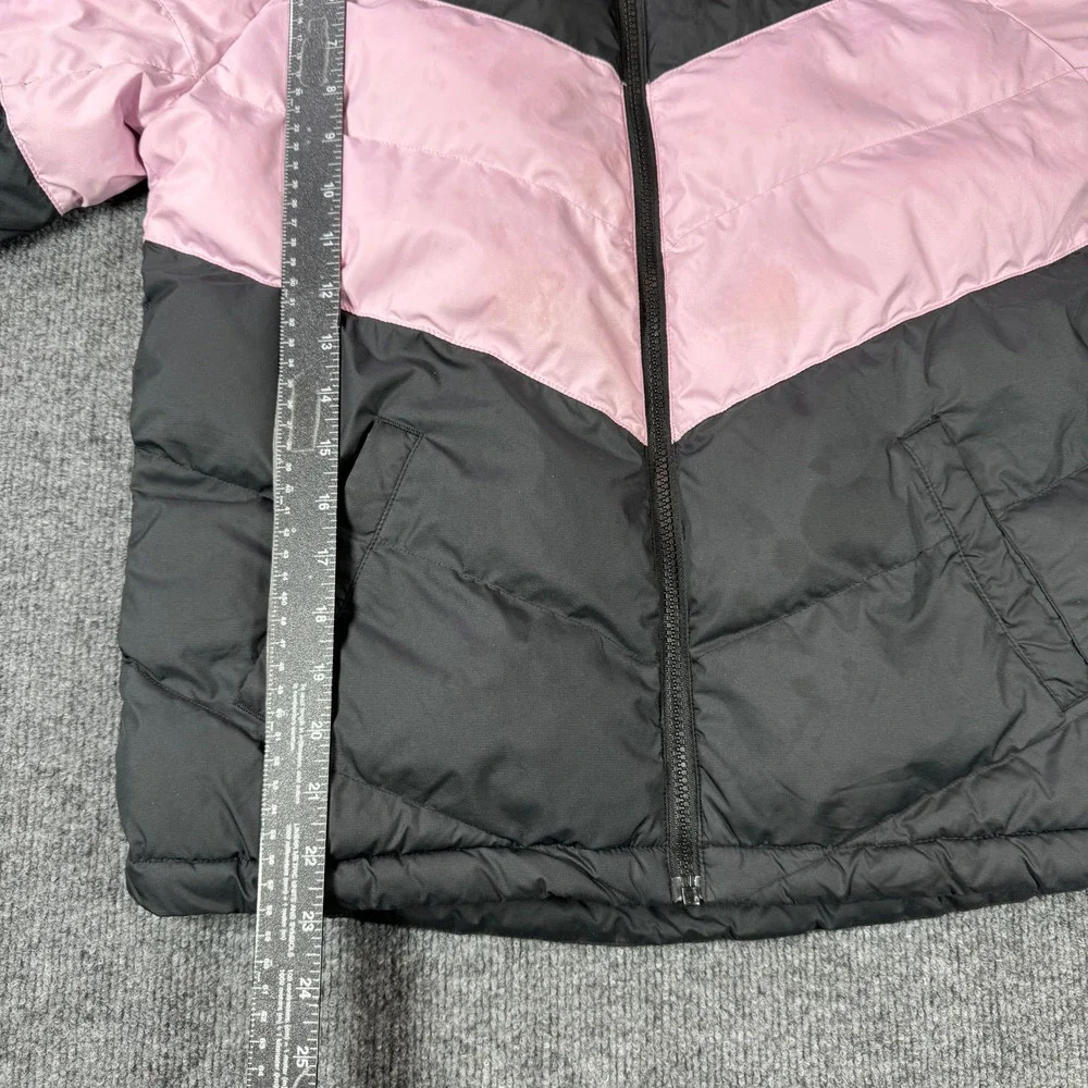 Nike Puffer Jacket Womens XL Pink Black Chevron Hooded‎ Full Zip Coat